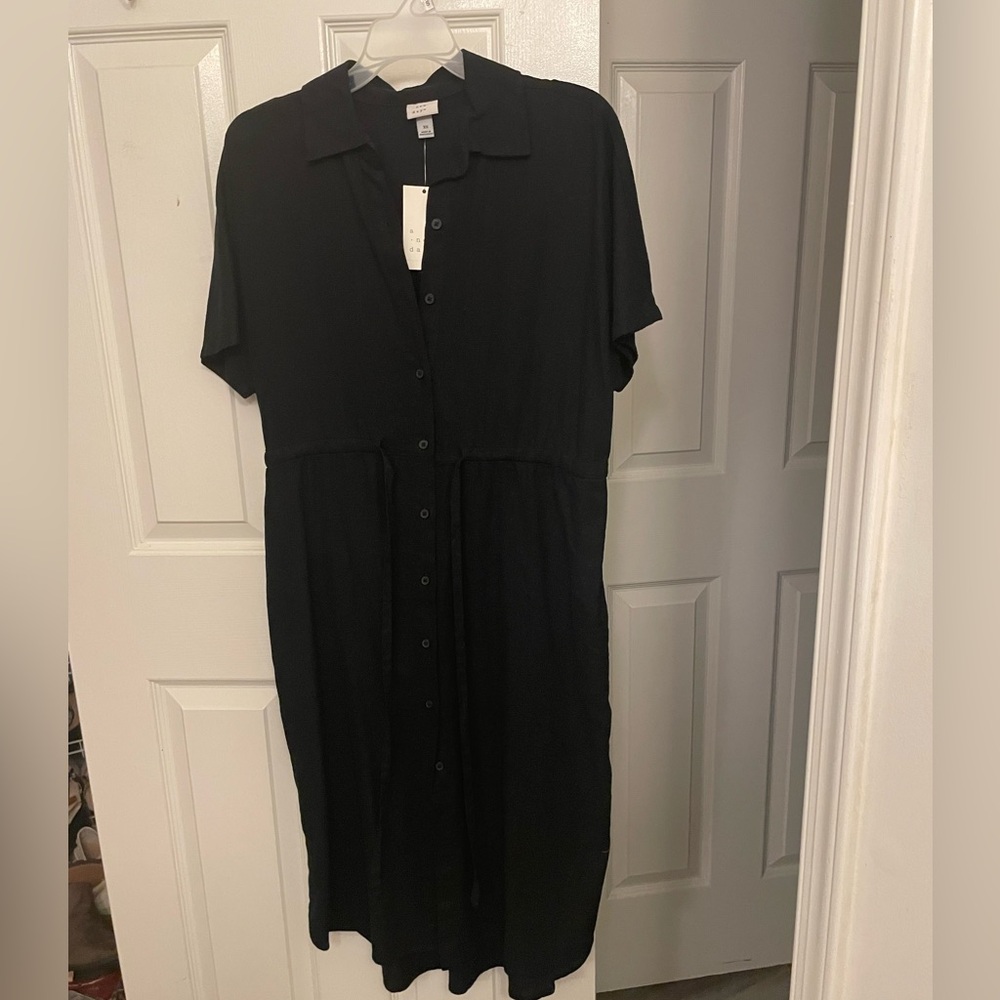 A New Day linen midi dress , XS black button down NWT
